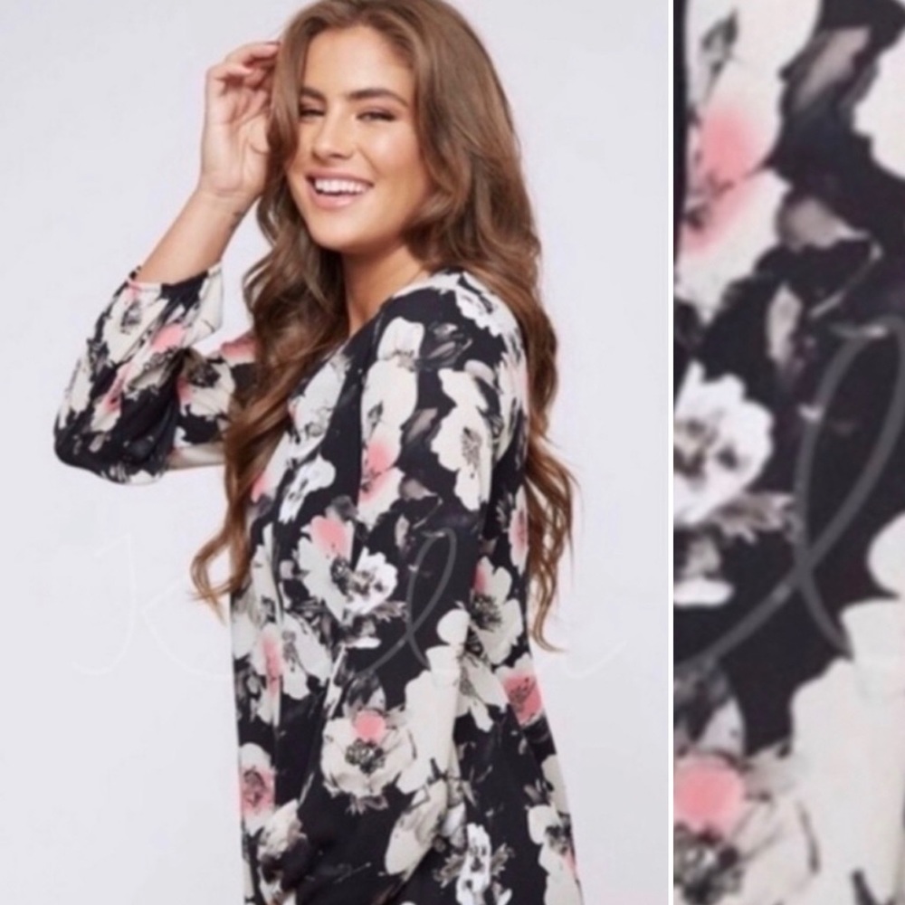 Peach Love Black Long Sleeve Floral Dress - Picture 2 of 2